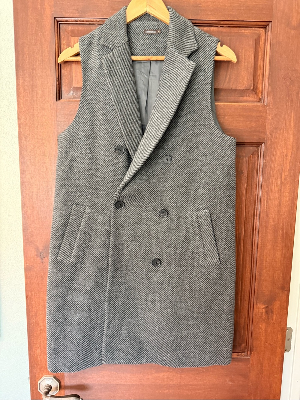 J. McLaughlin Gray Double-Breasted Sleeveless Pea Coat